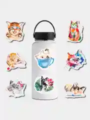 Белый наклейки детские, стикеры на телефон котики, единороги, капибары, 50 штук
