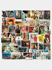 Черный стикеры "Картины", искусство, наклейки 50 штук