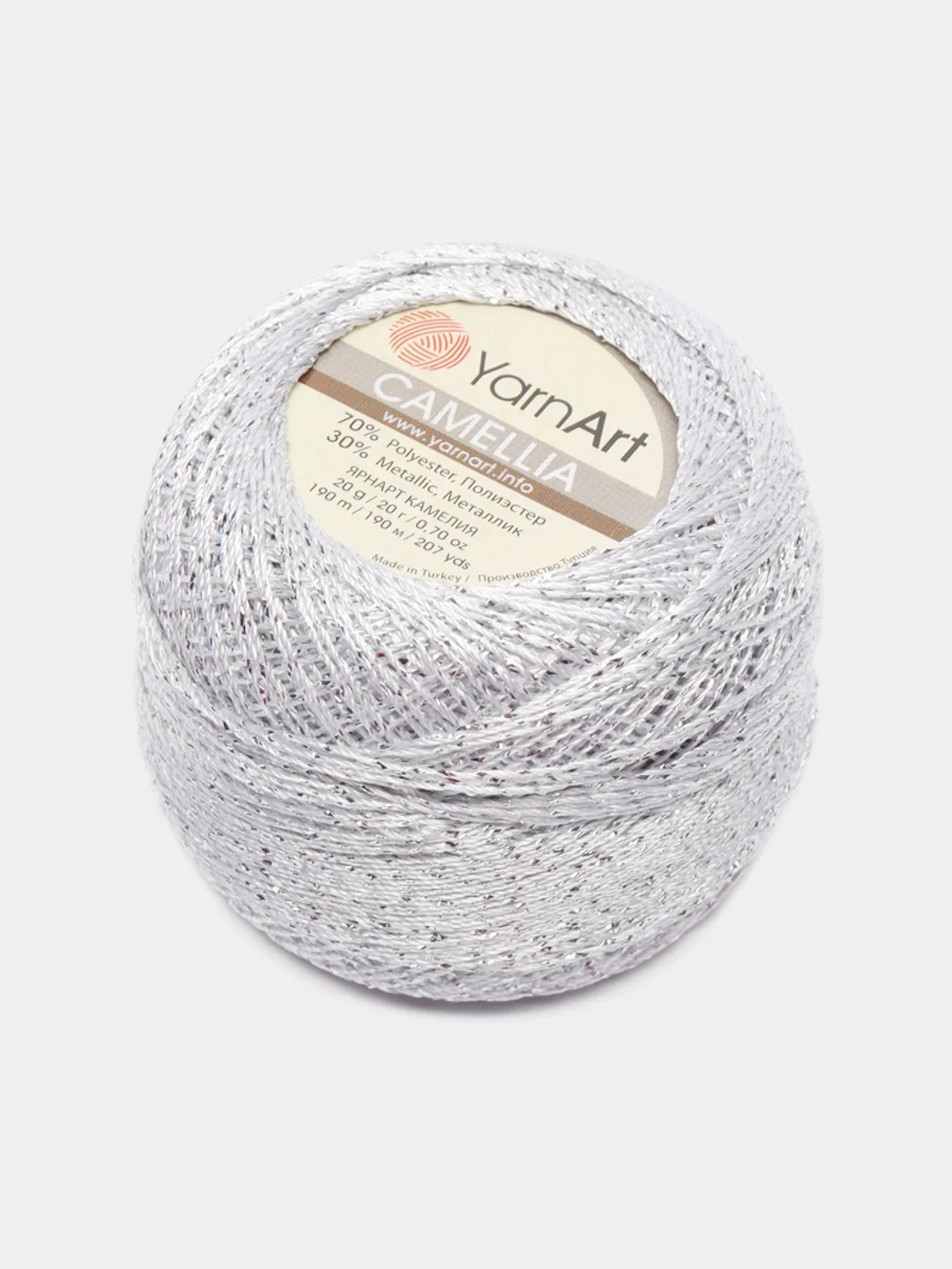 Серый металлик пряжа с люрексом Камелия Yarnart Camellia, 70% полиэстер, 30% металлик, 20 г, 190 м