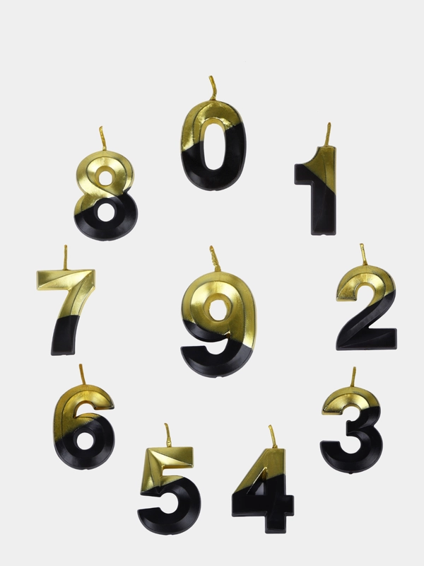 Свеча восковая в торт "Золотая-черная", цифра: 0, 1, 2, 3, 4, 5, 6, 7, 8, 9 х 12 см