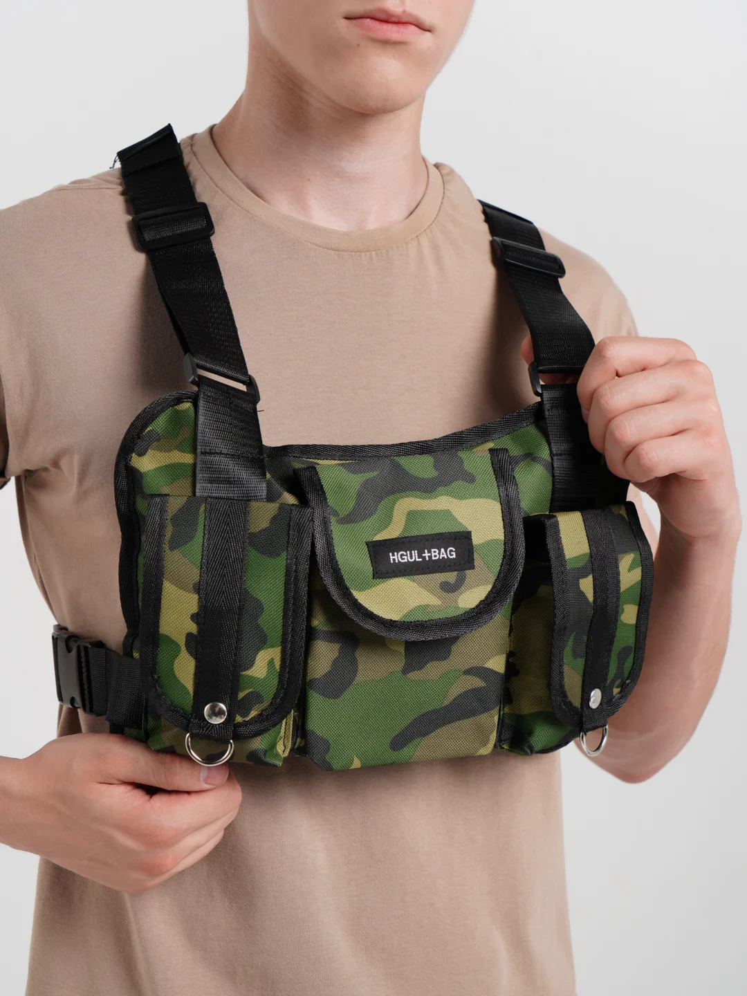Зелёный хаки нагрудная сумка жилет "hgul bag", велосумка, походная сумка