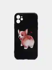 Черный чехол силиконовый для iPhone 11 / 12 Корги SiliconCase