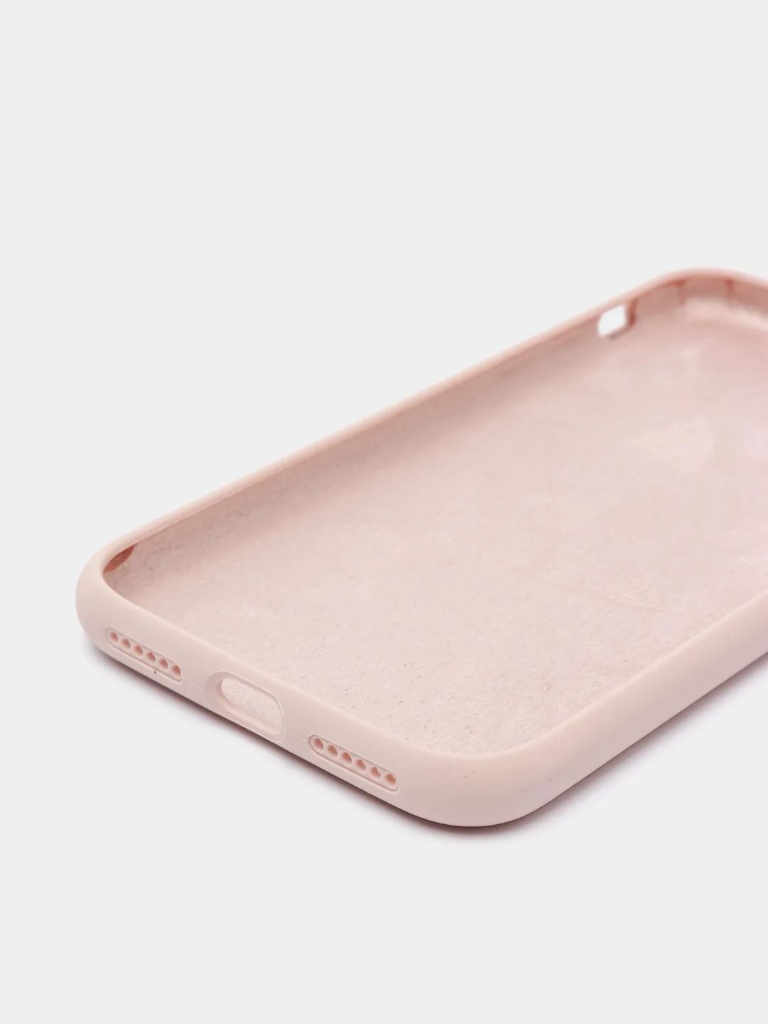 Бежевый чехол на iPhone X, XS, XR, 7, 8, se, 12, 12 Pro, Mini, Max silicone case, закрытый низ, бархат внутри