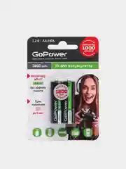 Аккумуляторы АА GoPower, 2 шт, пальчиковые аккумуляторные батарейки, Ni-MH