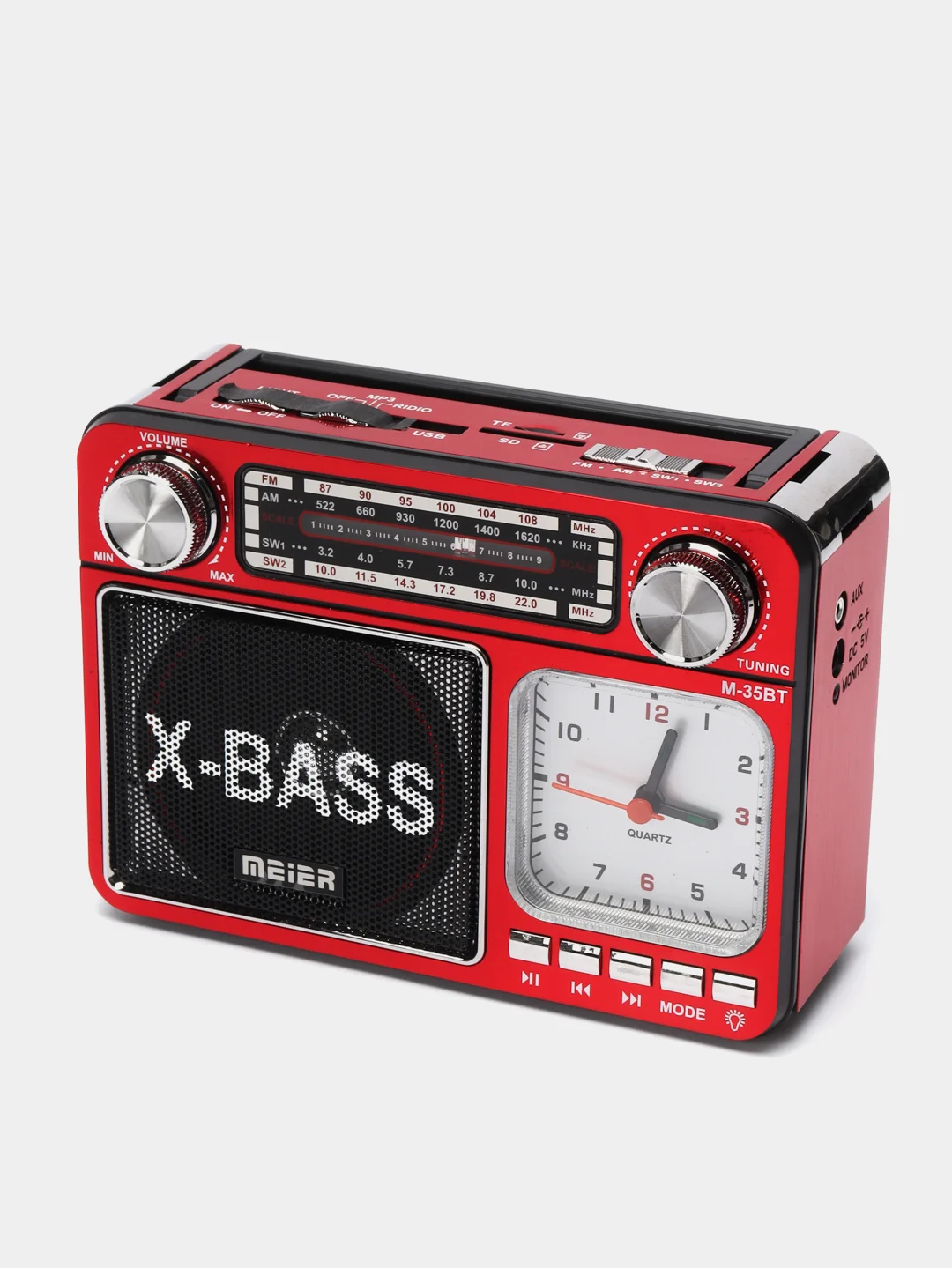 Радиоприемник Meier M-35BT с часами, фонариком и Bluetooth, красный