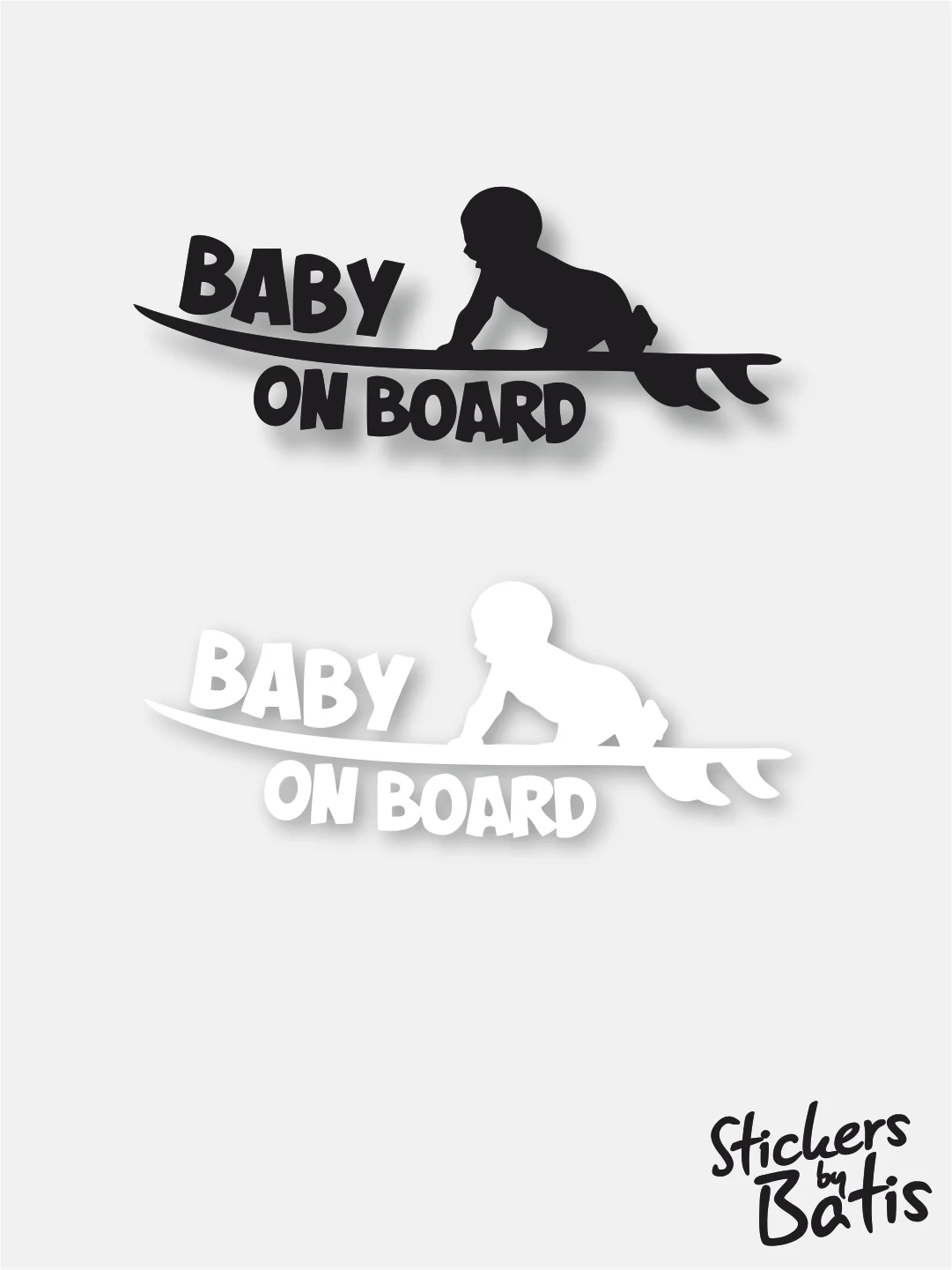 Белый наклейка на автомобиль "Baby on board" / Stickers by Batis / Винил, чёрный / Стикер
