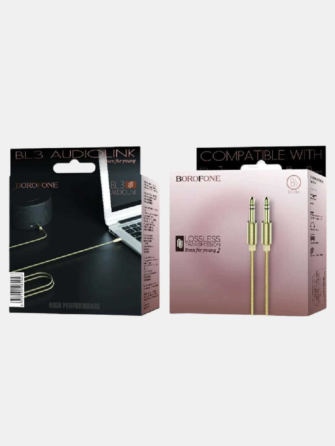 Золотой кабель aux Аудиокабель Borofone BL3 AUX, 3.5 мм, 1 м