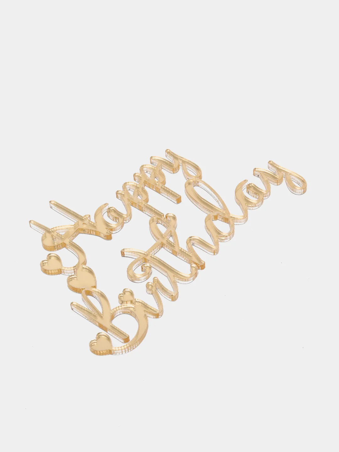 Золотой топпер #Т5 с надписью "Happy Birthday" из зеркального акрила