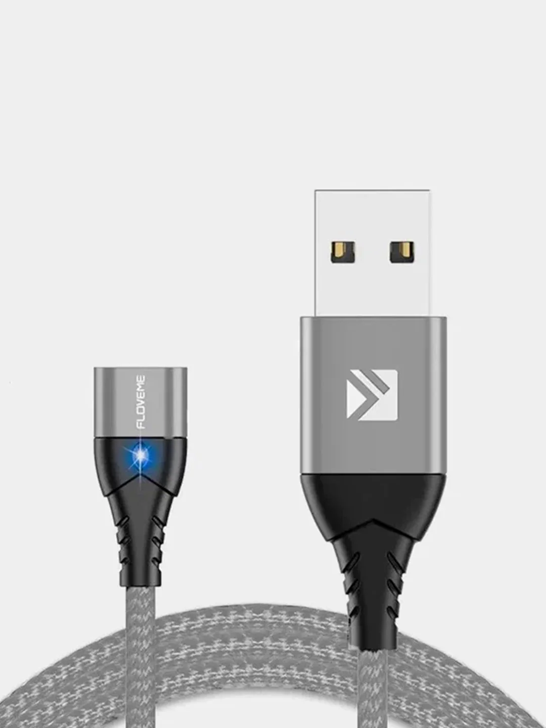 Серебряный магнитный кабель с быстрой зарядкой 3А и разъемы micro-USB / Type-C / iPhone Lightning