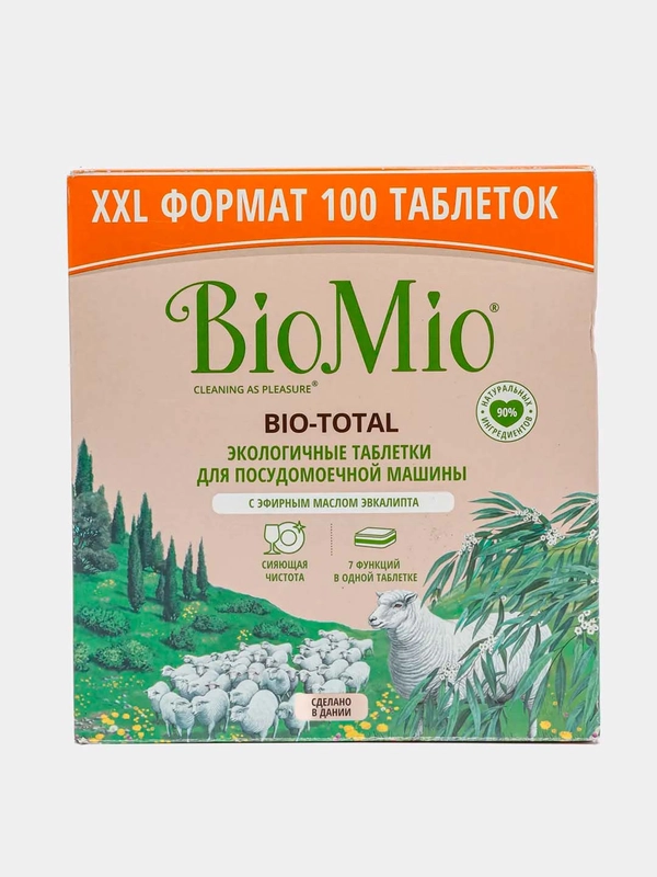 Таблетки для посудомоечной машины BioMio, экологичные, с маслом эвкалипта, 100 штук