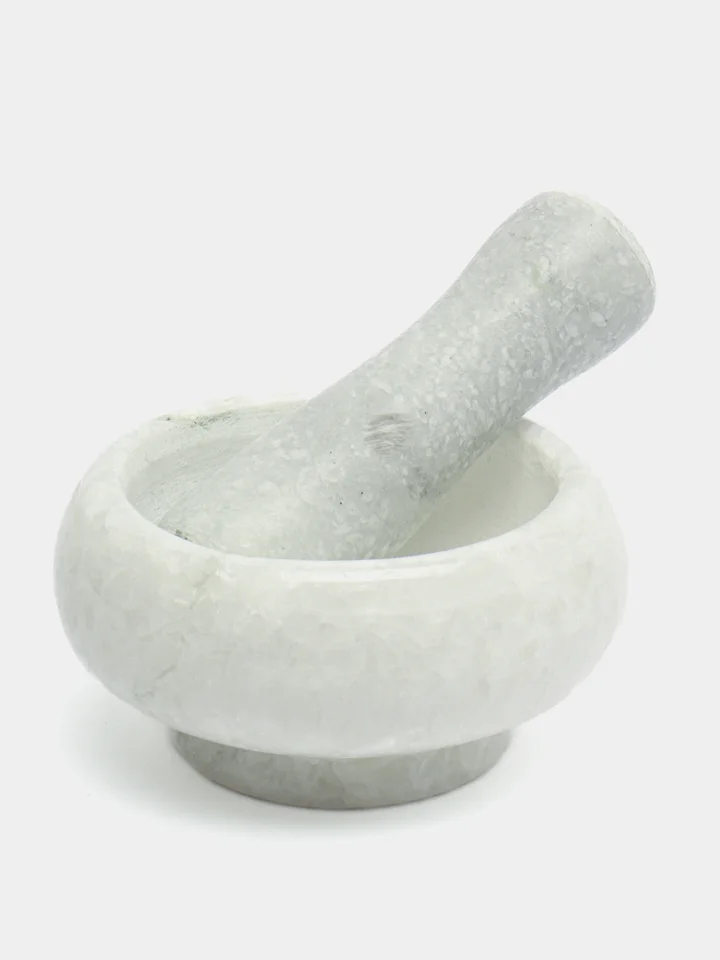 Белый ступка с пестиком из мрамора, 9х4,5 см