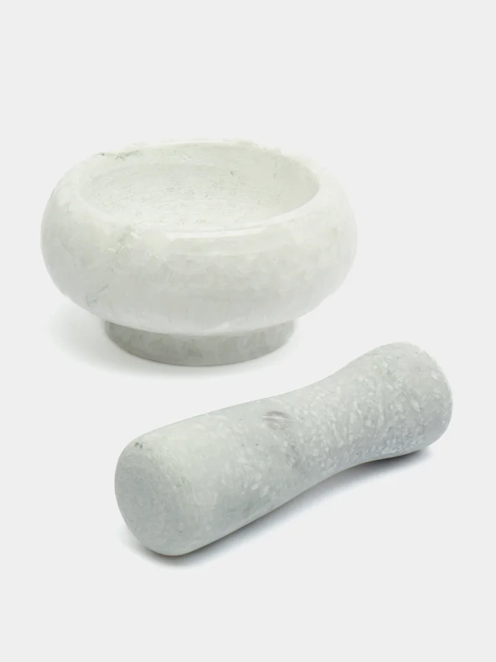 Белый ступка с пестиком из мрамора, 9х4,5 см