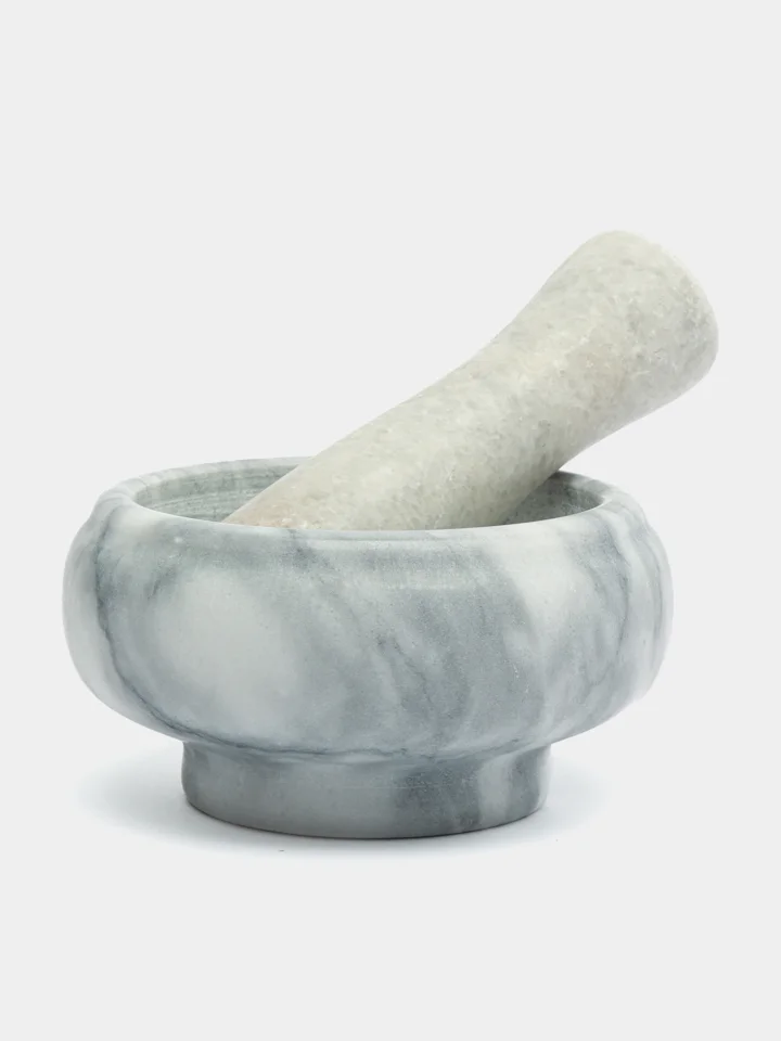 Серый меланж ступка с пестиком из мрамора, 9х4,5 см