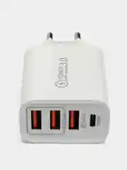 Белый зарядное устройство блок питания адаптер 3 USB, 1 Type-C, 4 входа