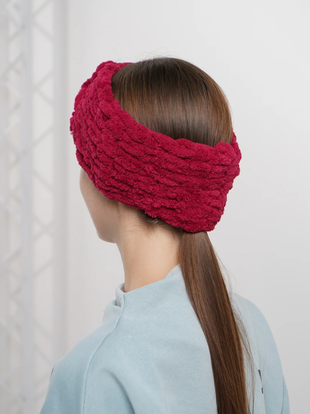 Бордовый плюшевая повязка на голову Hand made, 2 цвета