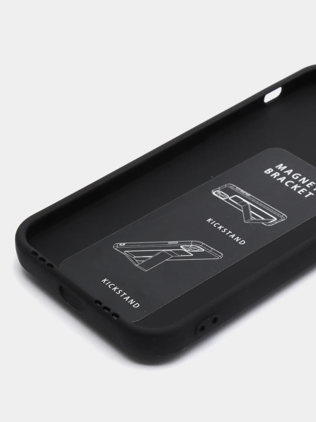 Черный чехол для iPhone 12 / 12 Pro / 12 Pro Max, силиконовый с магнитным держателем-подставкой