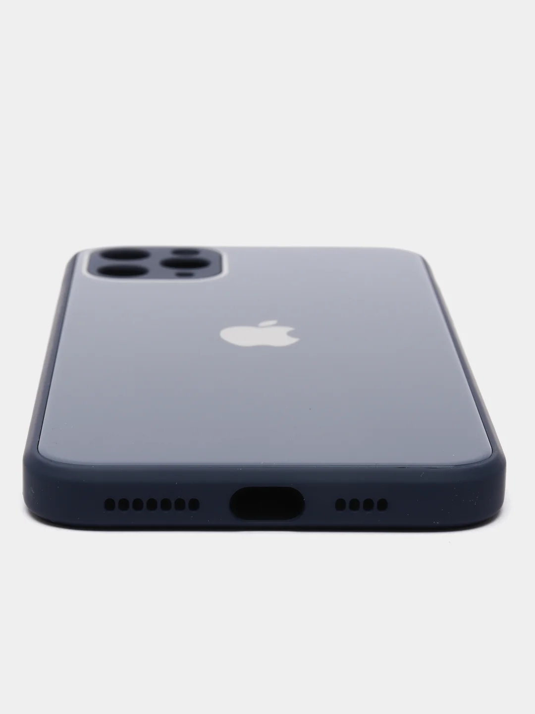 Серый чехол для iPhone Xr/ 11/ 12/ mini/ Pro/ ProMax, силиконовый со стеклянной панелью