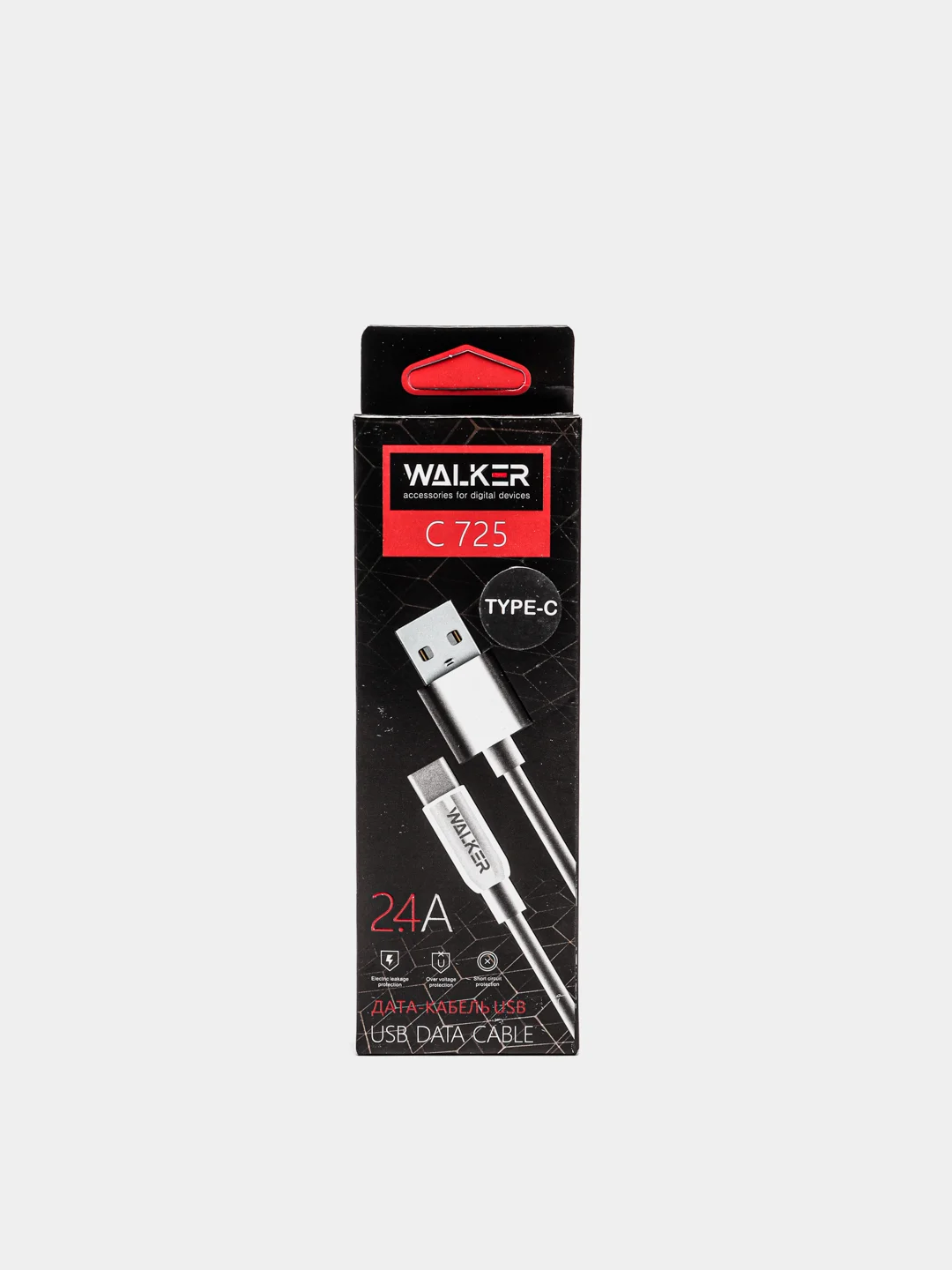 Черный кабель USB - Type-C WALKER C725, с металлическими разъемами