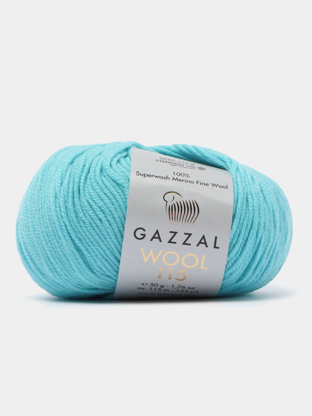 Бирюзовый пряжа Gazzal Wool 115, мериносовая шерсть, 50г/115м