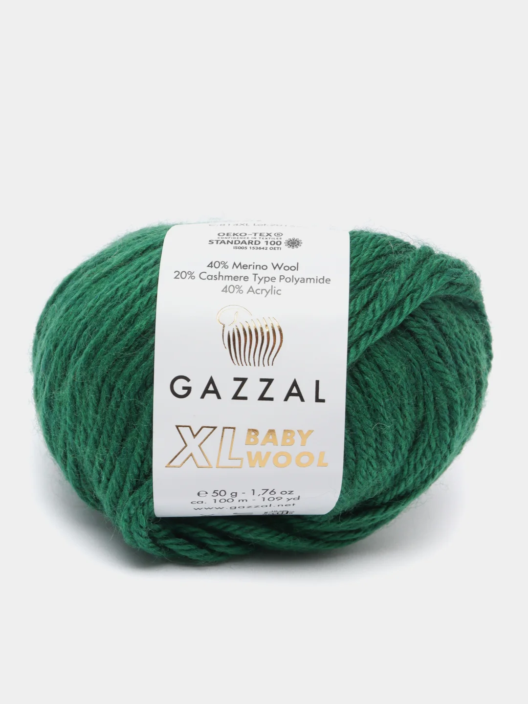 Зеленый пряжа Gazzal Baby Wool XL, 40% шерсть мериноса, 20% кашемир ПА, 40% акрил, 50 г, 100 м
