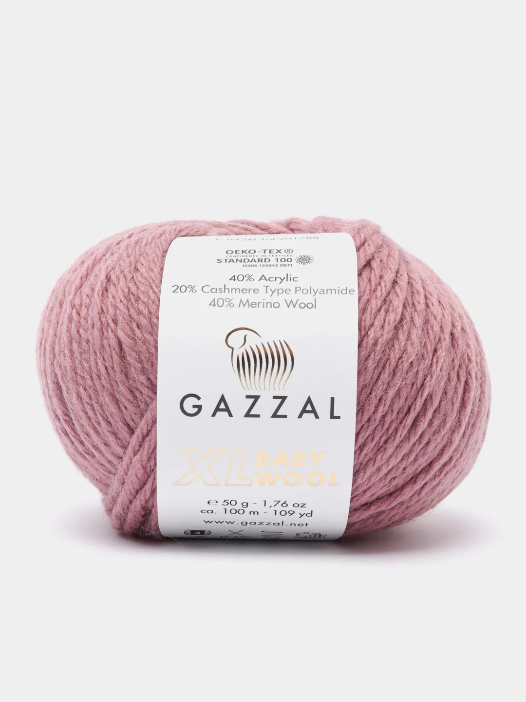 Тёмно-розовый пряжа Gazzal Baby Wool XL, 40% шерсть мериноса, 20% кашемир ПА, 40% акрил, 50 г, 100 м