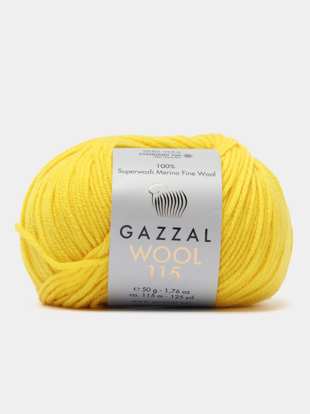 Желтый пряжа Gazzal Wool 115, мериносовая шерсть, 50г/115м