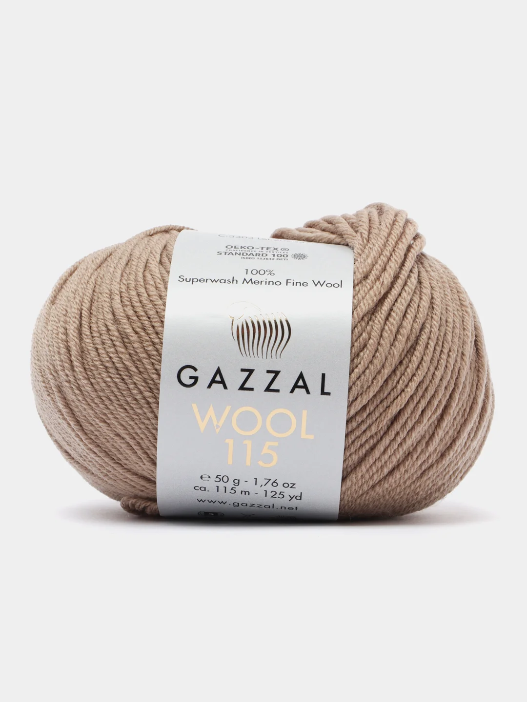 Светло-коричневый пряжа Gazzal Wool 115, мериносовая шерсть, 50г/115м