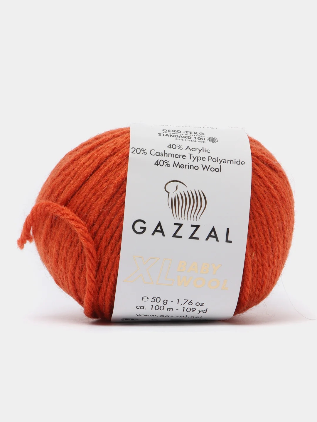 Терракотовый пряжа Gazzal Baby Wool XL, 40% шерсть мериноса, 20% кашемир ПА, 40% акрил, 50 г, 100 м