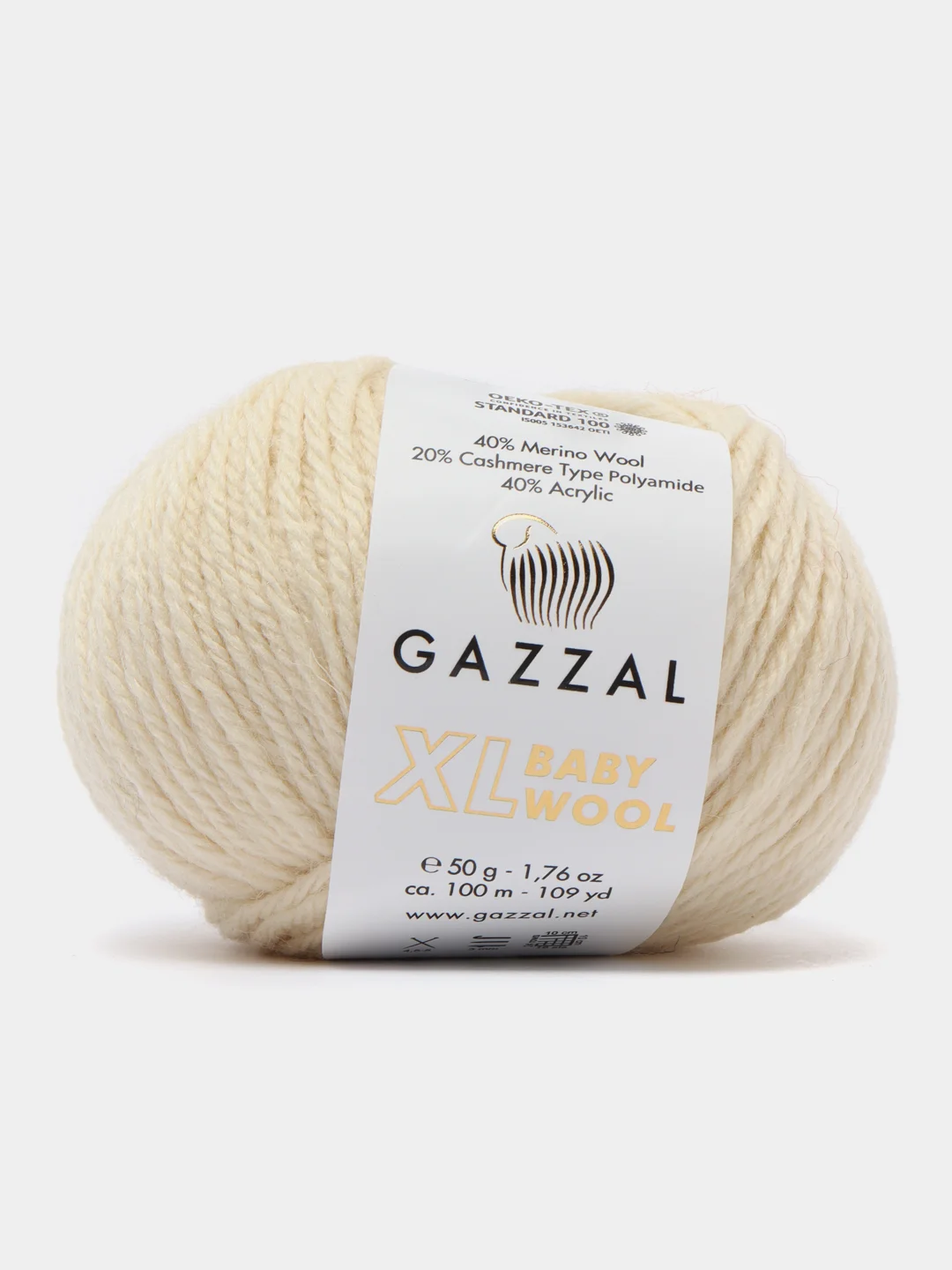 Молочный пряжа Gazzal Baby Wool XL, 40% шерсть мериноса, 20% кашемир ПА, 40% акрил, 50 г, 100 м