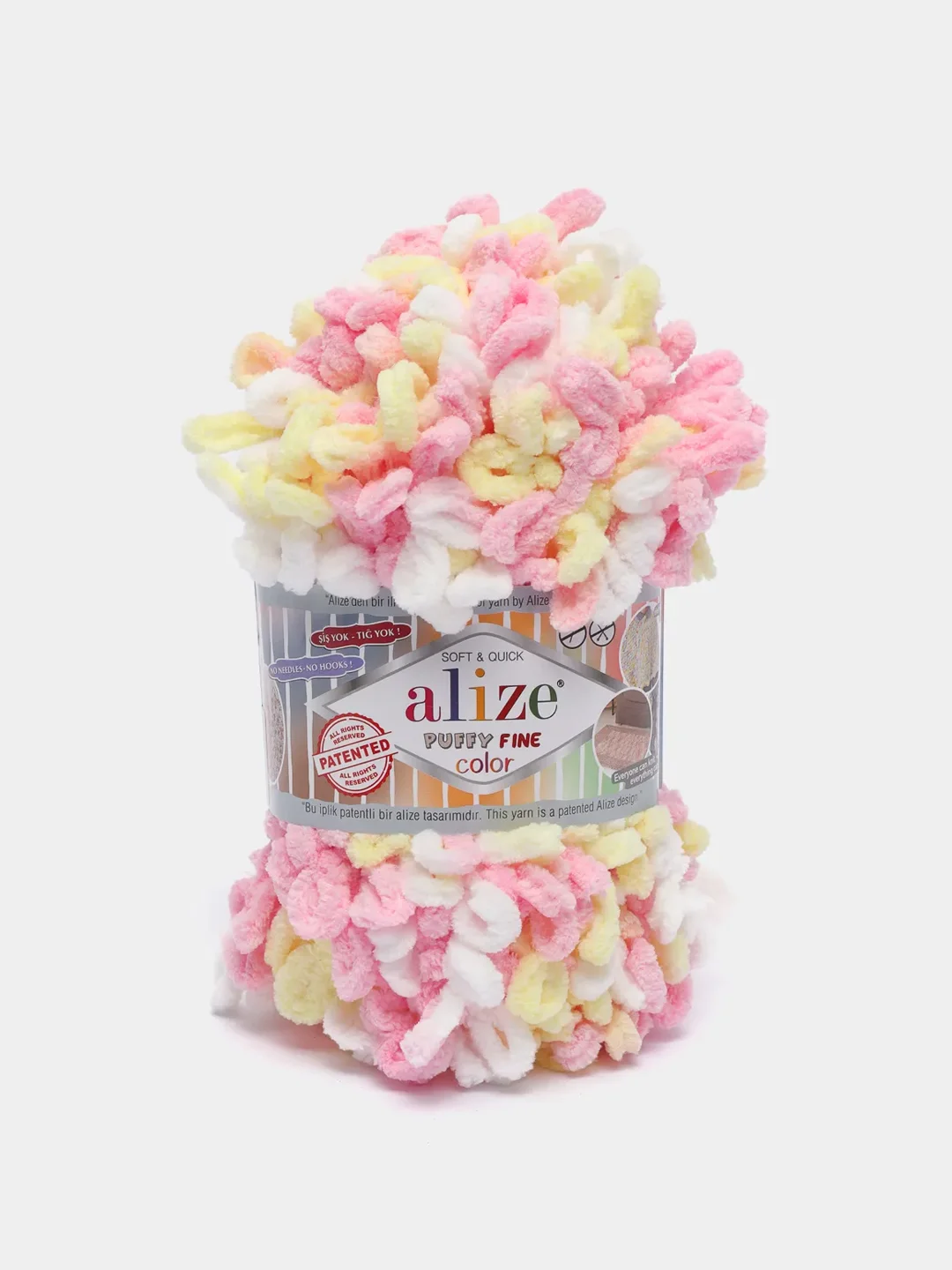 Пудровый пряжа Alize Puffy fine Color Пуффи Файн Колор петельки