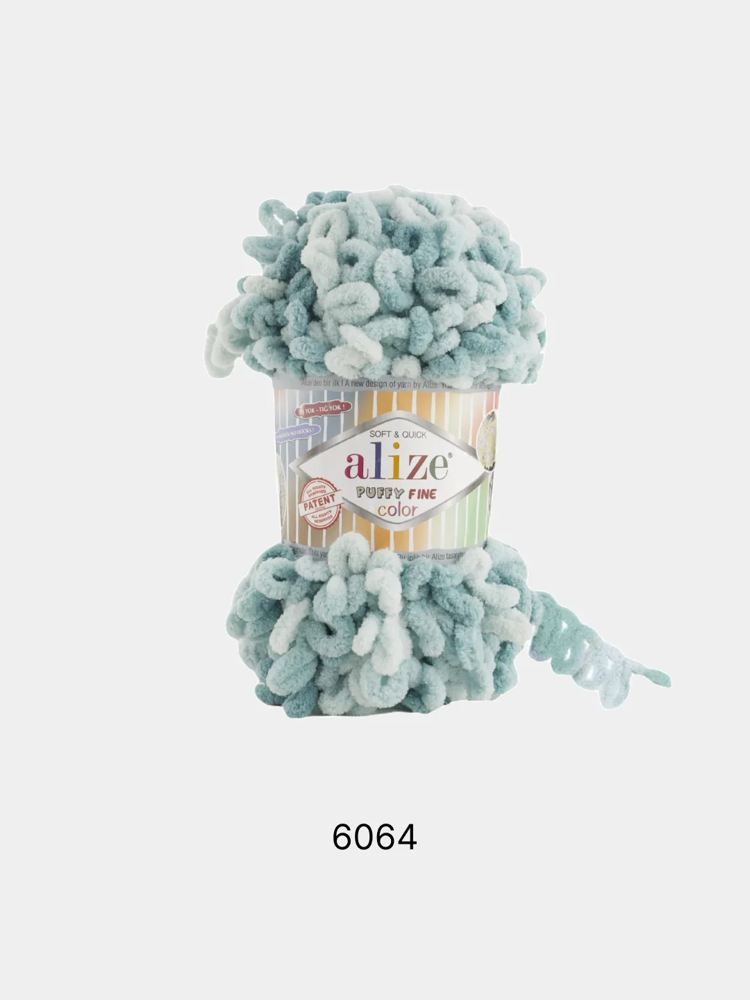 Лазурный пряжа Alize Puffy fine Color Пуффи Файн Колор петельки