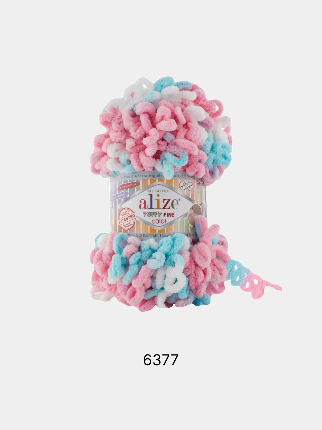 Синий пряжа Alize Puffy fine Color Пуффи Файн Колор петельки