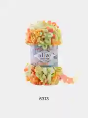 Коралловый меланж пряжа Alize Puffy fine Color Пуффи Файн Колор петельки