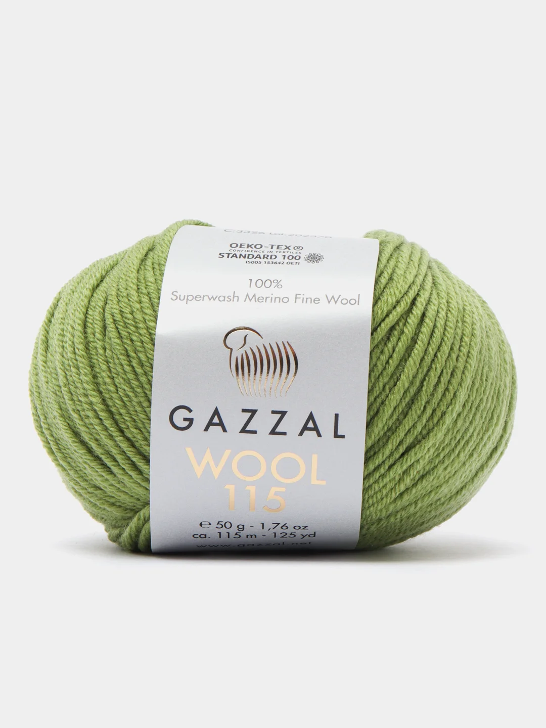 Лесной зеленый пряжа Gazzal Wool 115, мериносовая шерсть, 50г/115м