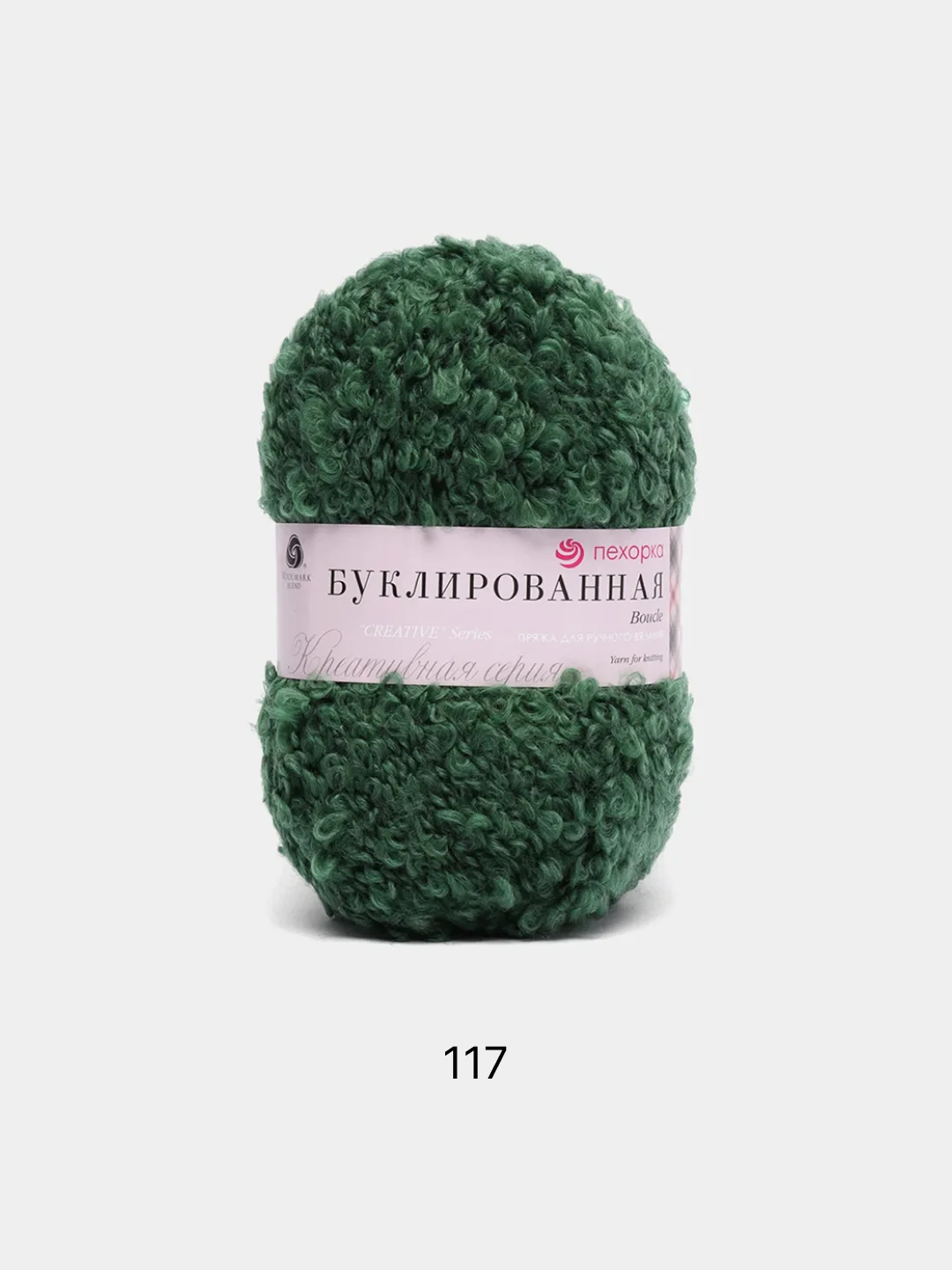 Зеленый пряжа Пехорка Буклированная 30% мохер, 20% шерсть, 50% акрил, 200г 220м