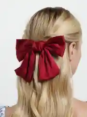 Бордовый бант для волос на заколке, атласный