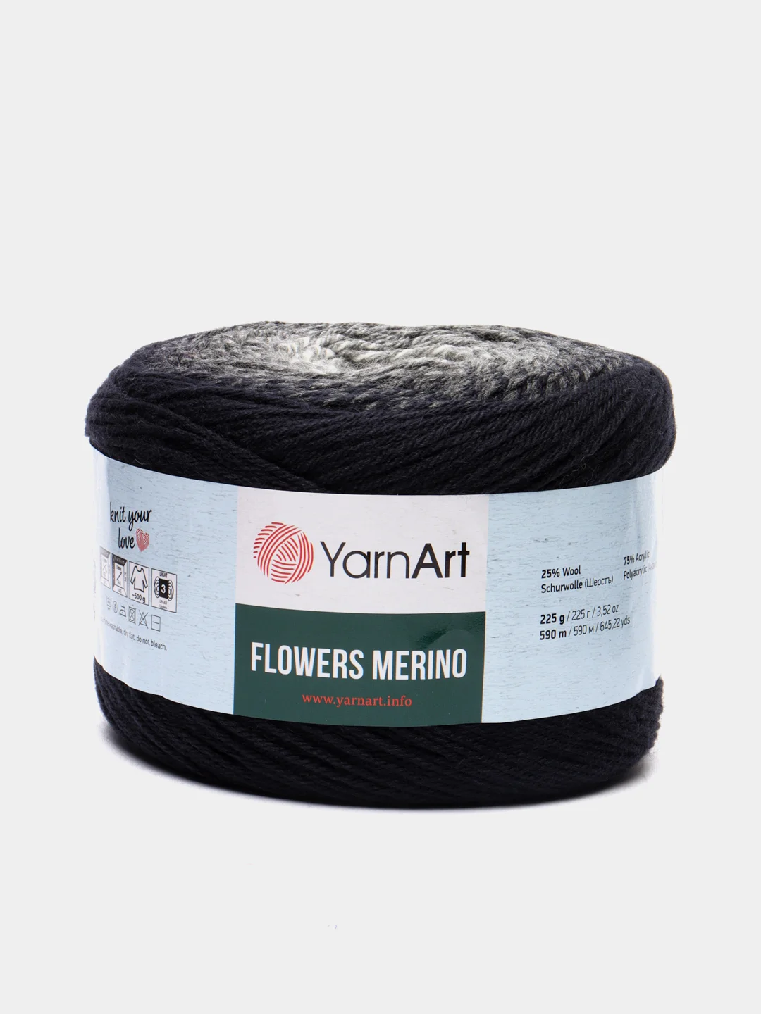 Черный пряжа Yarnart Flowers Merino, 590 м, 225 г