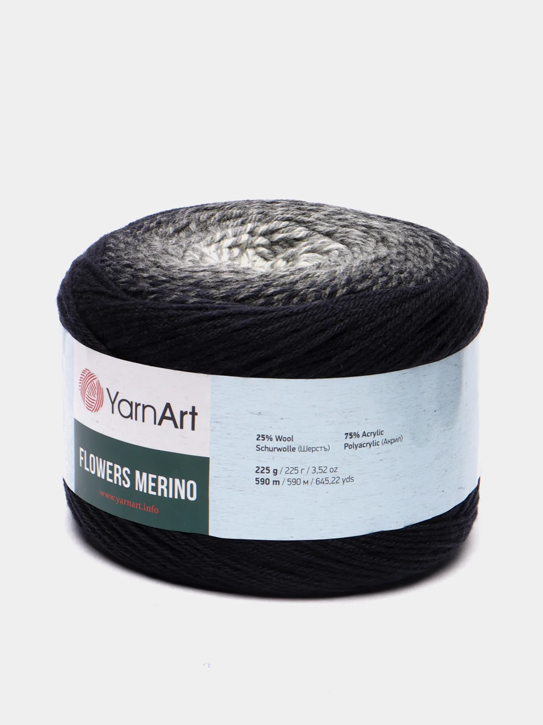 Черный пряжа Yarnart Flowers Merino, 590 м, 225 г