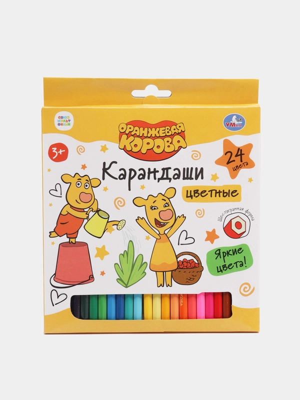 Цветные карандаши Умка "Оранжевая корова", 24 цвета, шестигранные, коробка