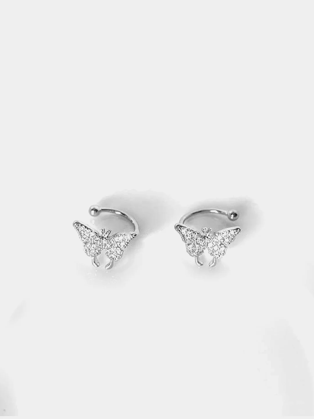 Серебряный серьги бабочки, сережки клипсы, зажимы в форме бабочек с инкрустацией