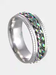 Серый металлик кольцо стальное с цепочкой, кольцо антистресс