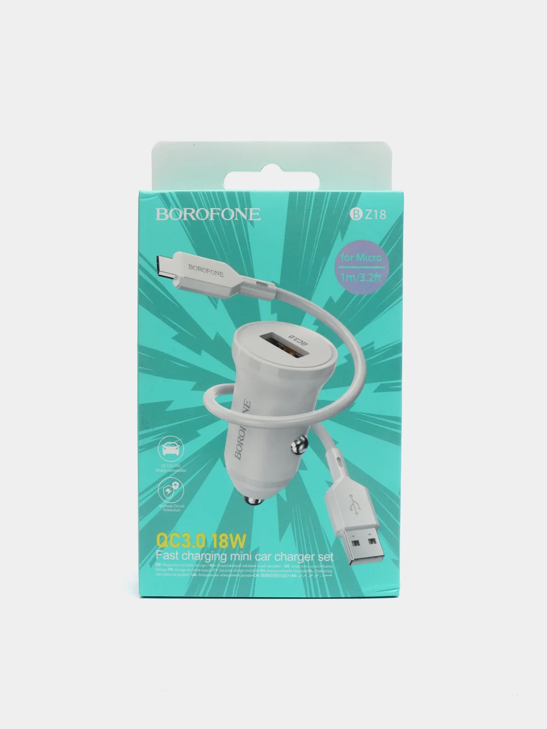 Белый автомобильное зарядное устройство USB 2,4A BOROFONE BZ18,BZ18A PD20W Quick Charge 3.0