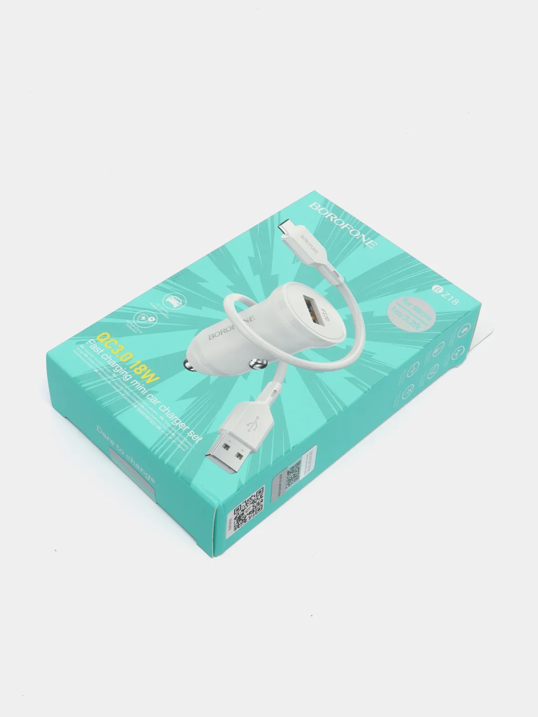 Белый автомобильное зарядное устройство USB 2,4A BOROFONE BZ18,BZ18A PD20W Quick Charge 3.0