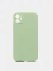 Мятный чехол для Phone 11, 12 силиконовый с бархатной подкладкой и прямыми бортами