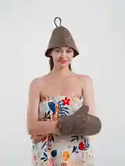 Набор для бани и сауны: коврик, рукавица, шапка