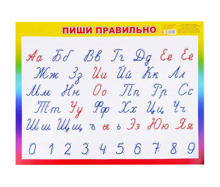 Обучающая карточка А5: таблица умножения, сложения, пиши правильно буквы, русский алфавит