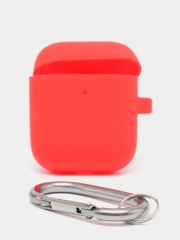 Силиконовый чехол для наушников, красный, AirPods 2, с карабином, подходит на 1 версию