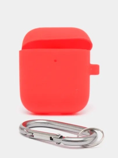 Силиконовый чехол для наушников, красный, AirPods 2, с карабином, подходит на 1 версию
