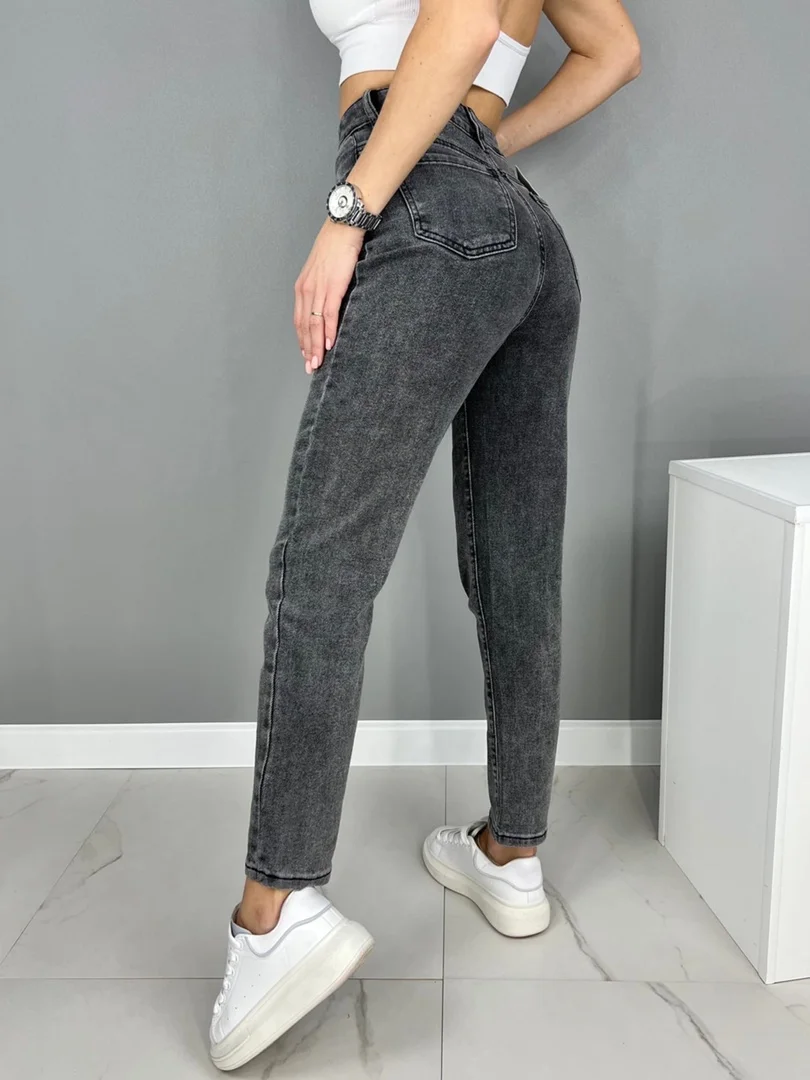 Серый джинсы женские mom fit с высокой посадкой, серые
