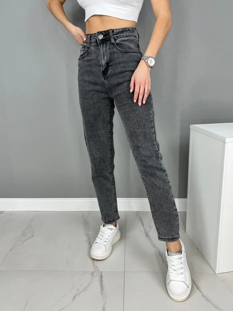 Серый джинсы женские mom fit с высокой посадкой, серые